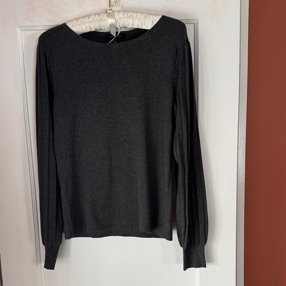 Charcoal Gray Long Pleated Sleeve Sweater